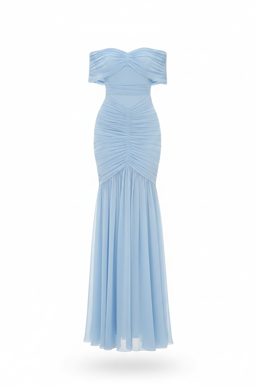 Celeste Off Shoulder Dress - Sin maniquí fondo blanco puro