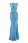 Cielo Maxi Dress Azul - Sin mangas sin etiqueta fondo blanco puro