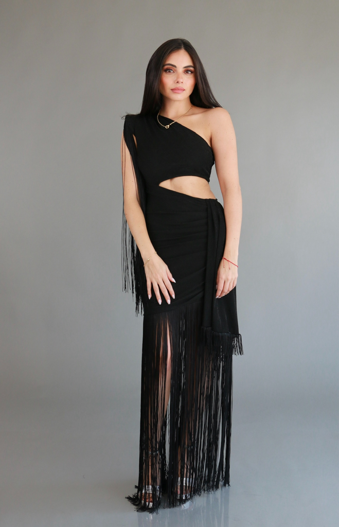 Vestido Flecos Negro