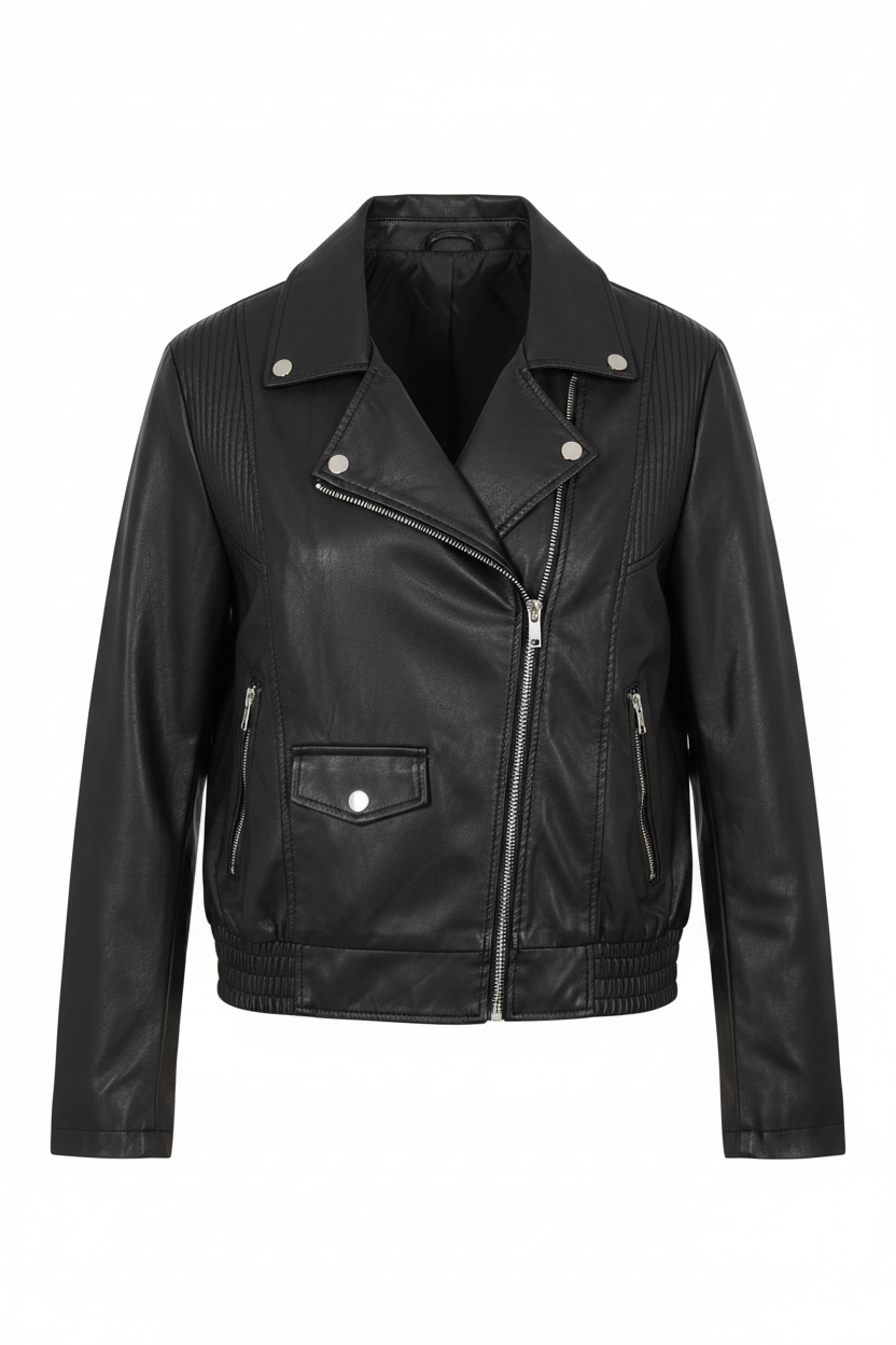 Moto Jacket Negra - Con resorte en dobladillo